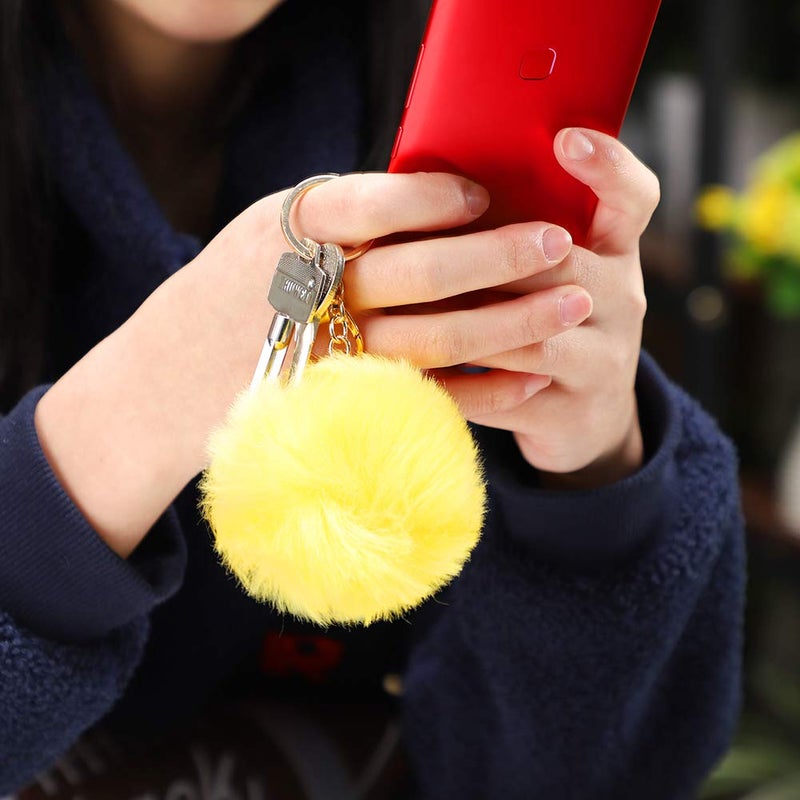 Soleebee Soft Artificial Rabbit Fur Keychain Plom Pom Key Ring Cute Plush Ball Bag Charm for Women Girls (Yellow) - Image 5